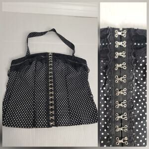 Tripp NYC Black Polka Dots Lace-Up Corset Top Size 1 1X Dark Romantic Whimsigoth